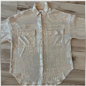 Pilcro Cream Sequin Button Down Shirt